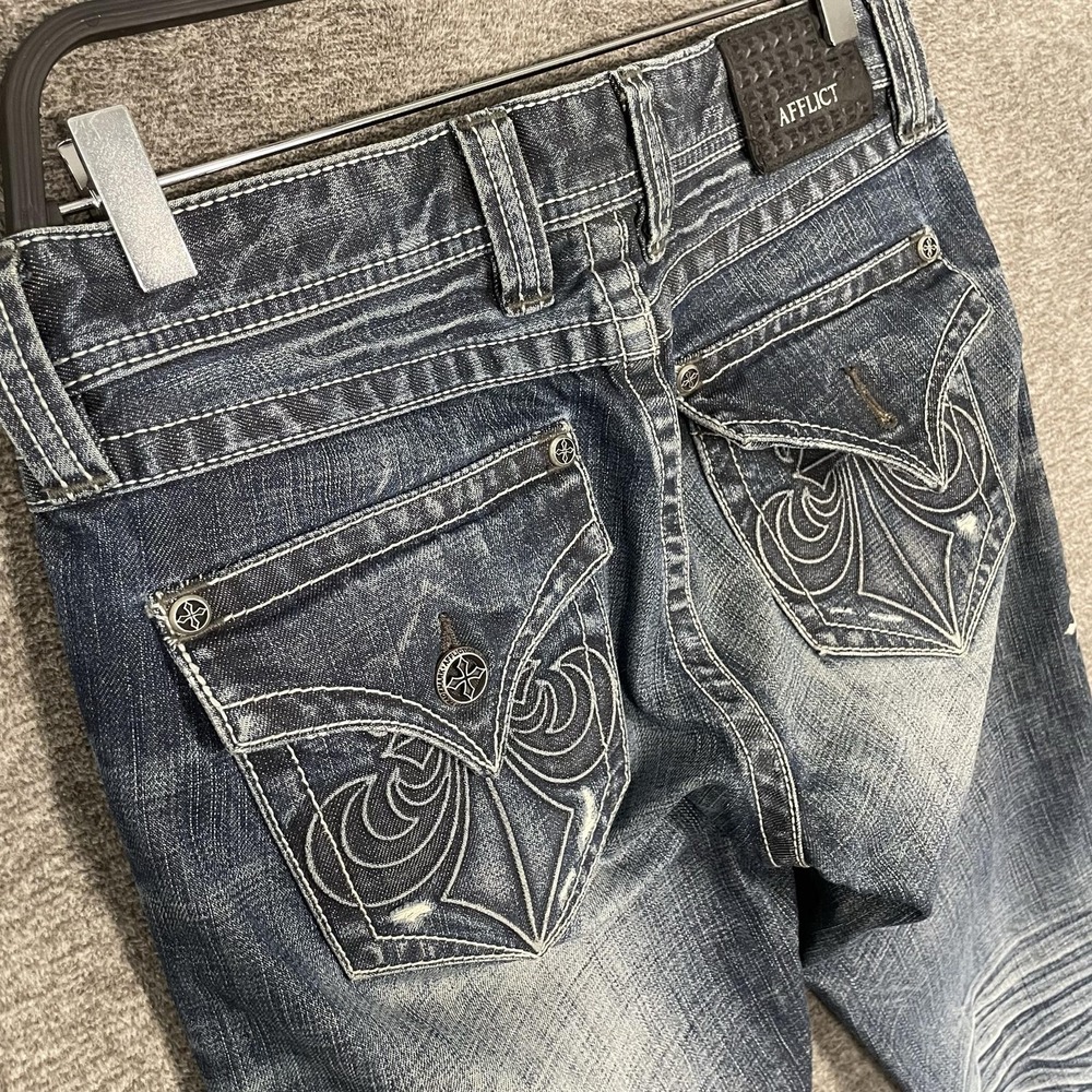Affliction Black Premium Blake Relaxed Straight Jeans Mens 31x32 Blue Distressed